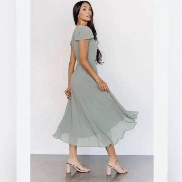 Baltic Born Sage Green Faux Wrap Maxi Dress‎ 2X Flutter Sleeve Lined - Picture 2 of 16